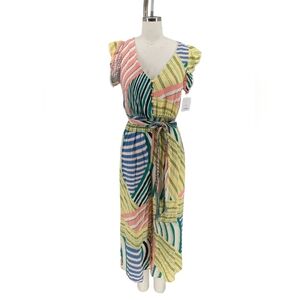 01140 THML Mixed Print Jumpsuit Pink Yellow Size XSmall bohemian coastal retro